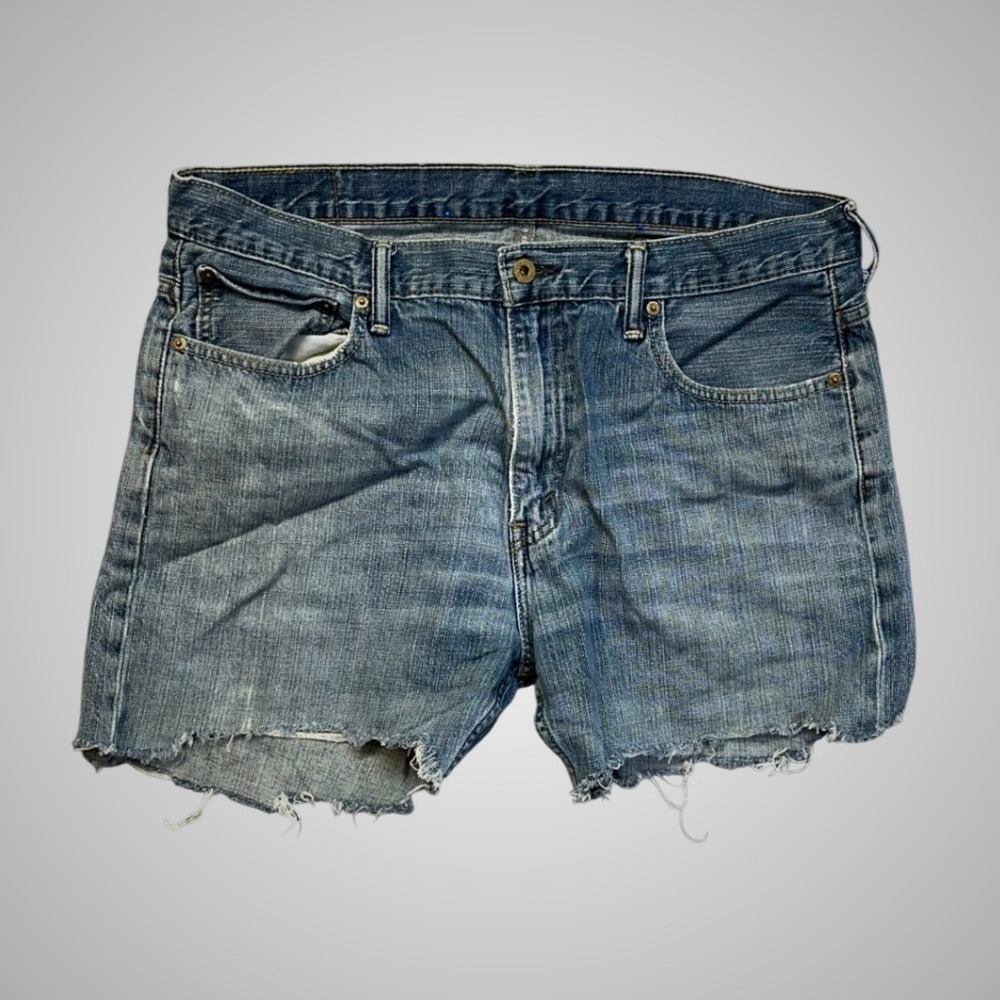Levi's Denim Cut Off Shorts Mens W36 Blue Good Frayed Hem Distressed Jorts